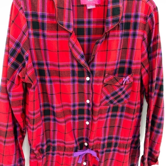 Victoria's Secret Red Plaid Flannel Tie Nightgown Size Medium - Picture 3 of 7